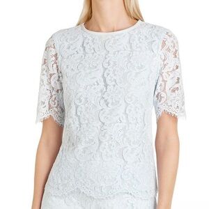 Ted Baker Allina Lace Short Sleeve Top Sugar Blue Scallop Hem Size 0, 2 US Women